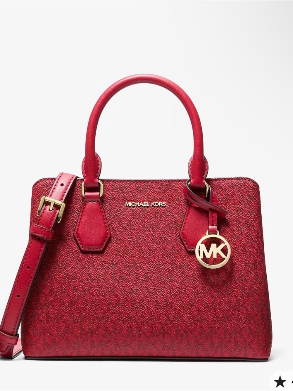Michael Kors Red Monogram Satchel with Gold Hardware